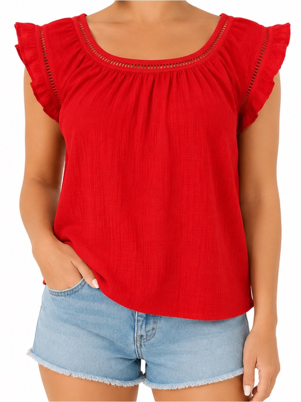 MAX STUDIO London Red Flutter Sleeve Blouse Size XL | Boho Peasant Top